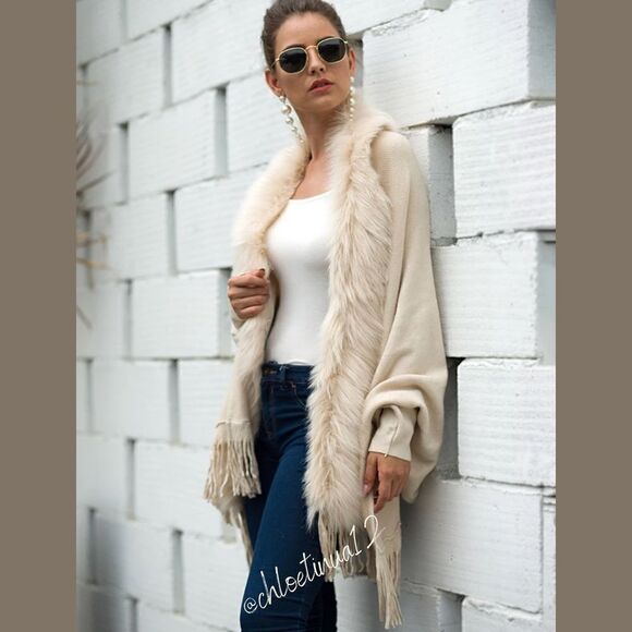 NEW Elegant Soft Fur Sweater Poncho Shawl - Picture 6 of 15
